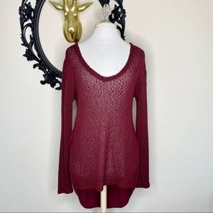 Others Follow Burgundy Long Sleeves High Low Top